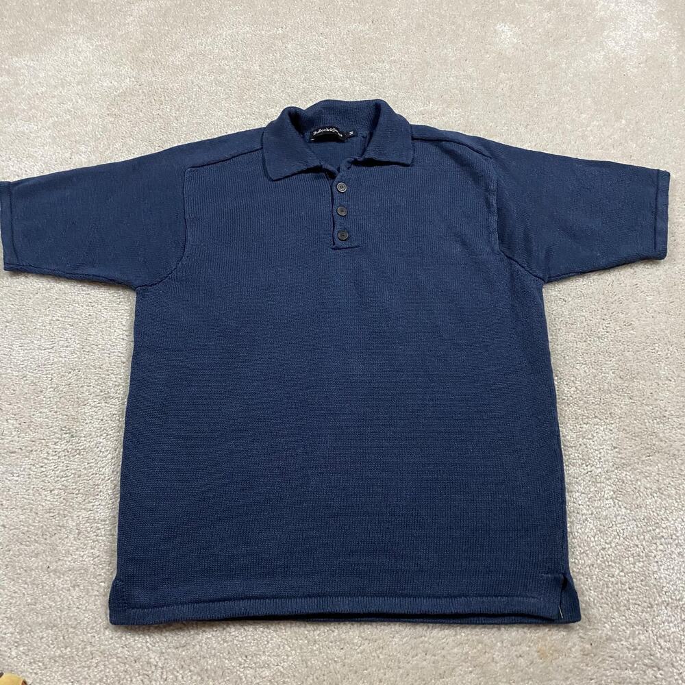 Bullock & Jones Polo Shirt Mens M Blue Solid Knit Casual Short Sleeve Top